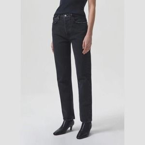 AGOLDE 90’s Pinch Waist High Rise Straight Jeans Size 25 Black Tea Wash NWT $188
